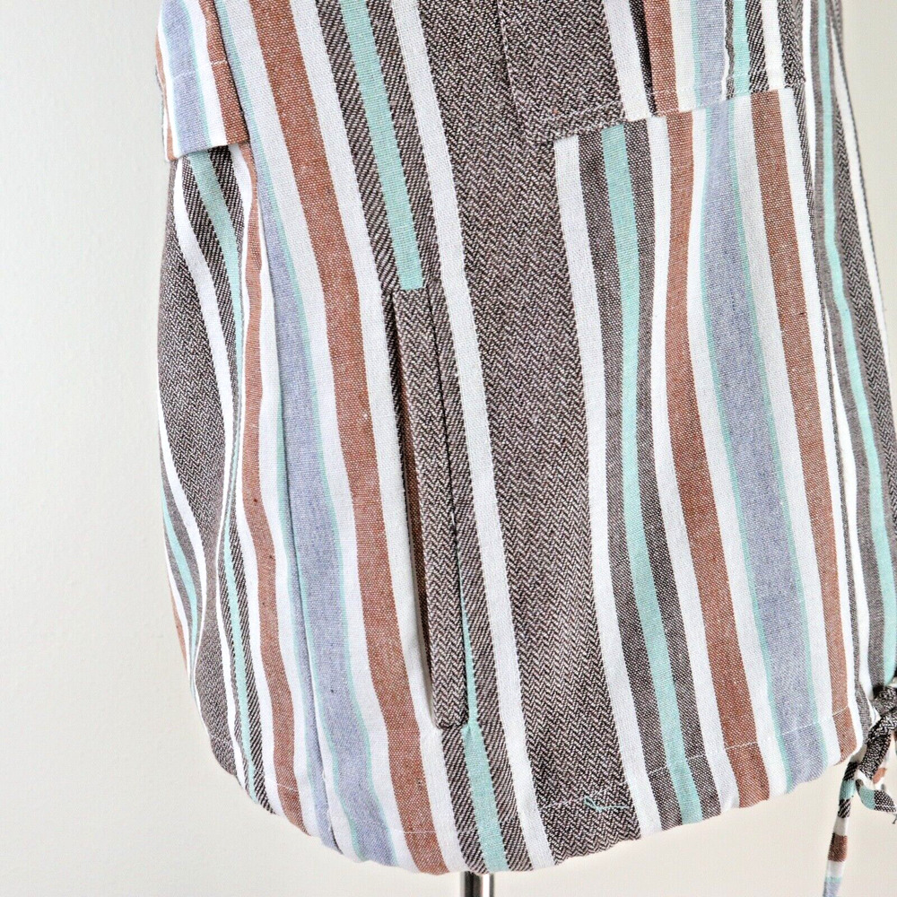 Mystree Size L Linen Blend Jacket Long Sleeve Striped Blue Gray Brown - Picture 10 of 13
